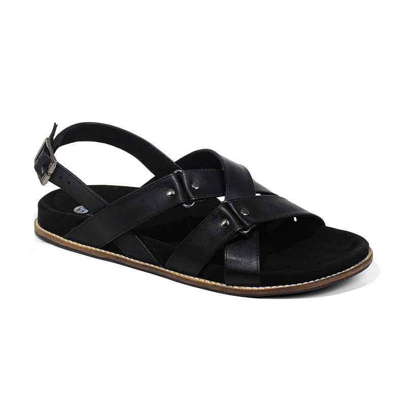 Fox Luxe Crossover Vegan Leather Black Men Sandals