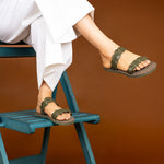 Lumi Dual-Strap Cork Green Women Slides