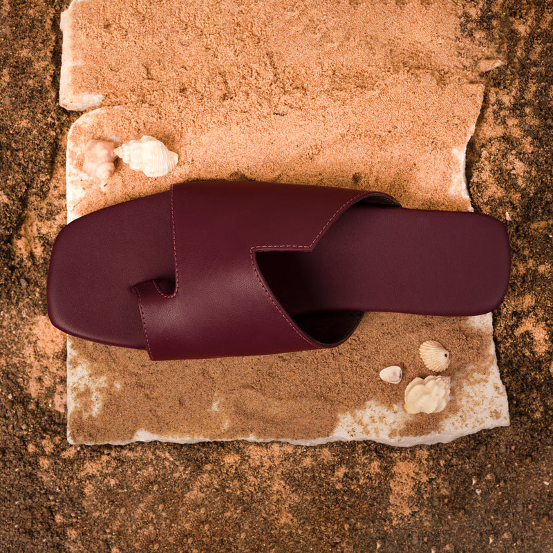 Yuna Cloak Vegan Leather Maroon Women Slides