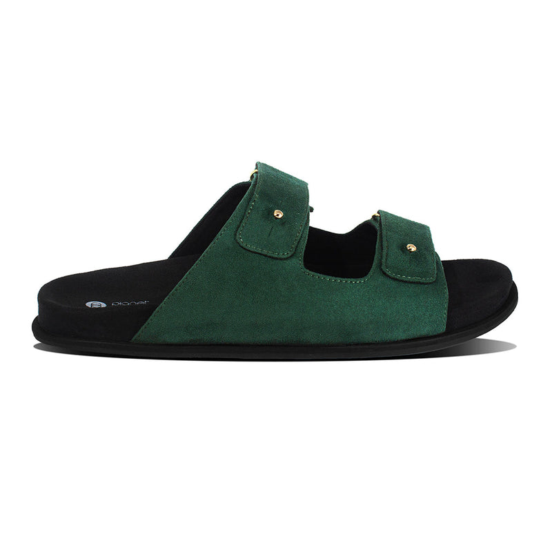 Zen Luxe Dual-Strap Vegan Suede Green Men Slides