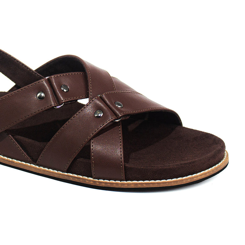 Fox Luxe Crossover Vegan Leather Brown Men Sandals