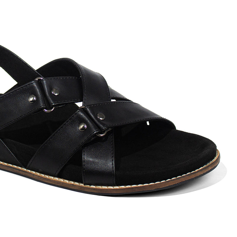 Fox Luxe Crossover Vegan Leather Black Men Sandals