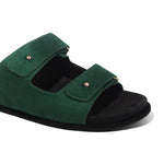 Zen Luxe Dual-Strap Vegan Suede Green Men Slides