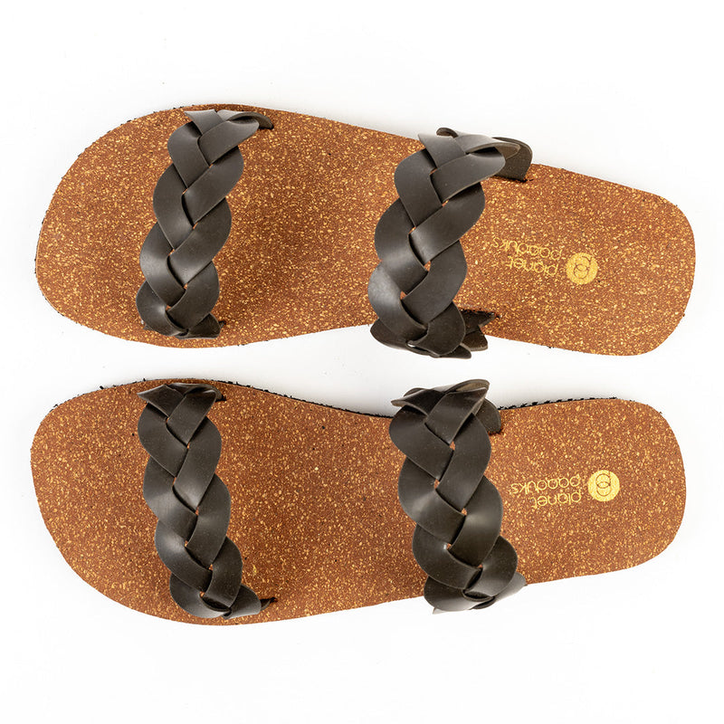 Lumi Dual-Strap Cork Brown Women Slides