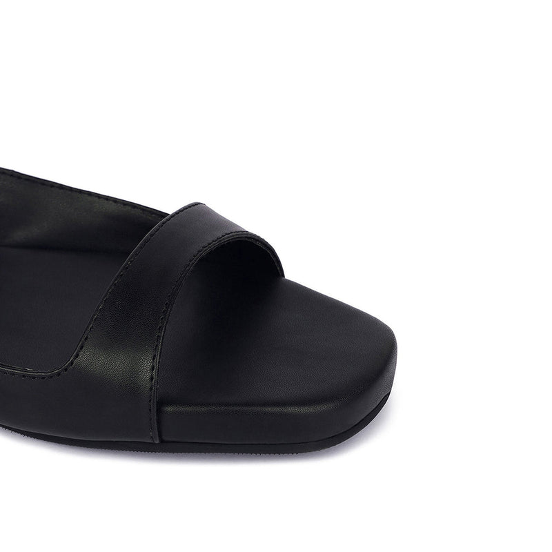 Eve Dual-Strap Vegan Leather Black Slides Women