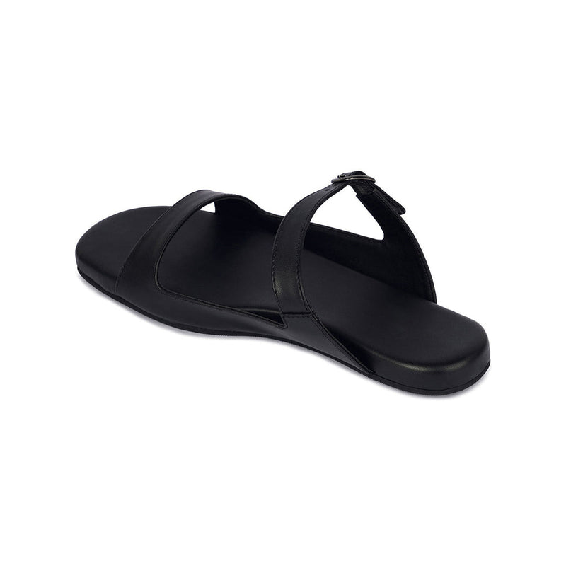 Eve Dual-Strap Vegan Leather Black Slides Women